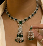 Statement Indian CZ Necklace Earrings Set | Kundan Jewelry | AD Jewelry | Pakistani Jewelry | Traditional Jewelry - Libasaa.com