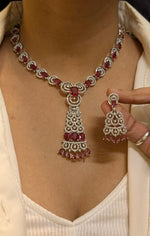 Statement Indian CZ Necklace Earrings Set | Kundan Jewelry | AD Jewelry | Pakistani Jewelry | Traditional Jewelry - Libasaa.com