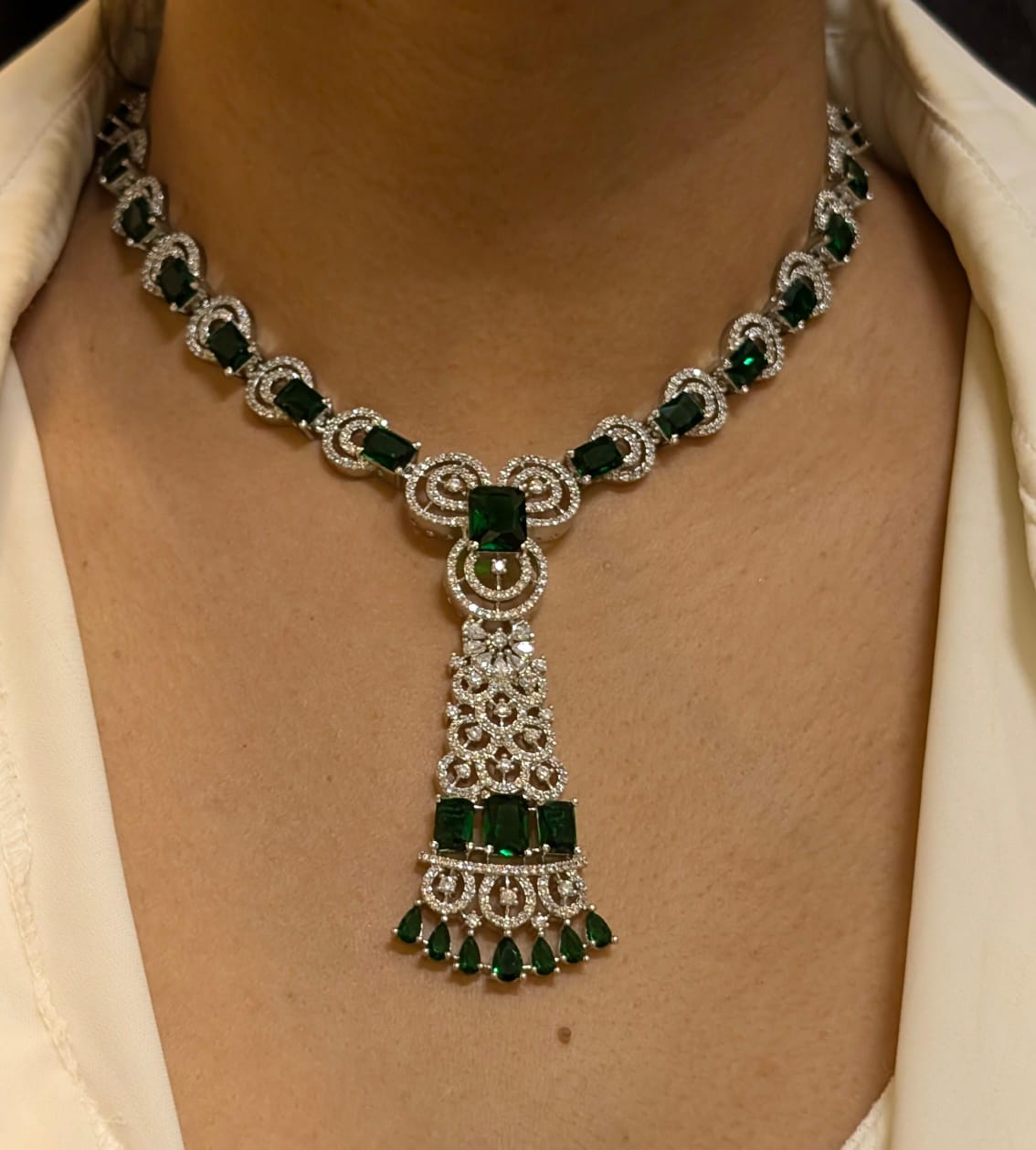 Statement Indian CZ Necklace Earrings Set | Kundan Jewelry | AD Jewelry | Pakistani Jewelry | Traditional Jewelry - Libasaa.com