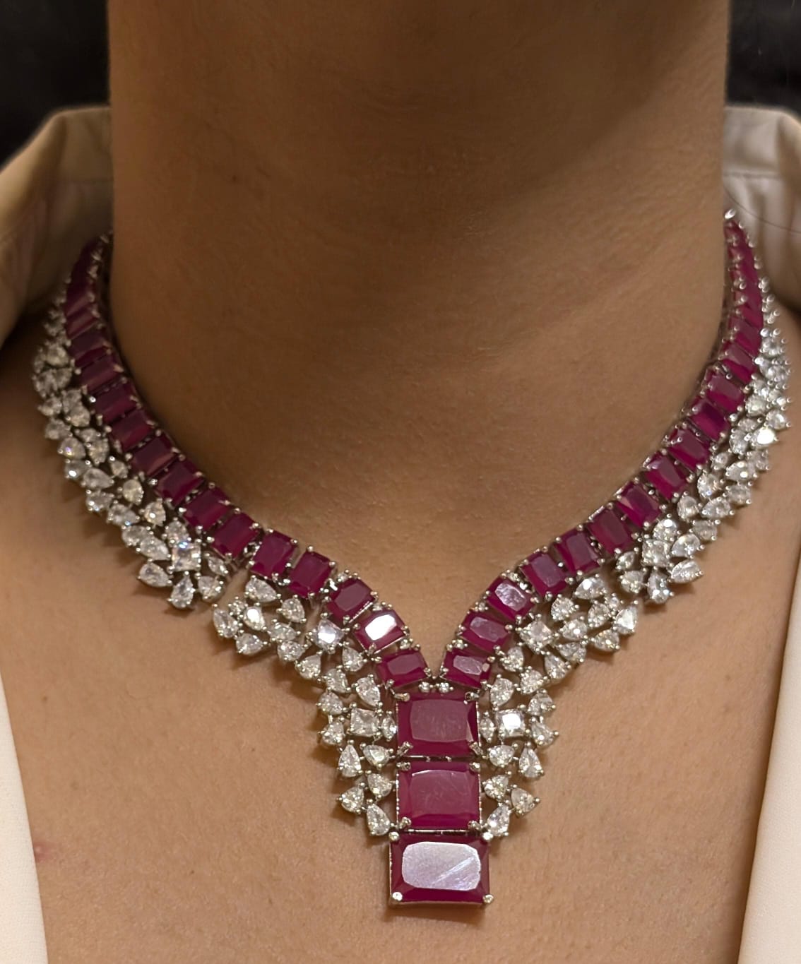 Ethnic Square Shaped AD Necklace Earrings Set | Kundan Jewelry | AD Jewelry | Pakistani Jewelry | Traditional Jewelry - Libasaa.com