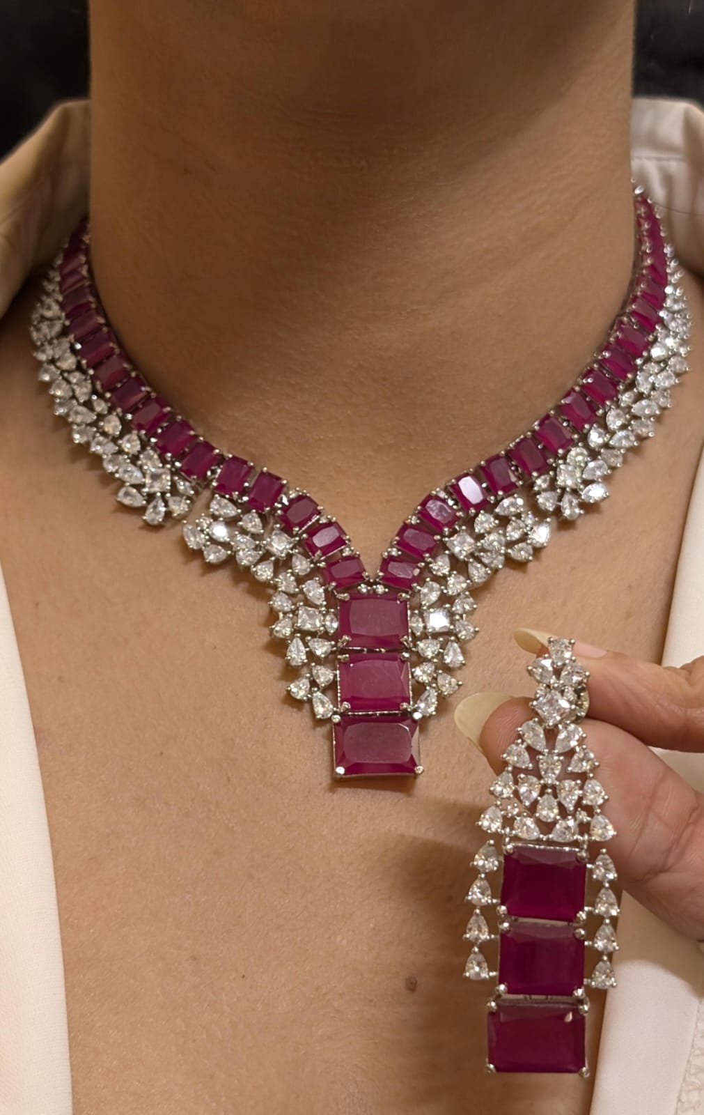 Ethnic Square Shaped AD Necklace Earrings Set | Kundan Jewelry | AD Jewelry | Pakistani Jewelry | Traditional Jewelry - Libasaa.com