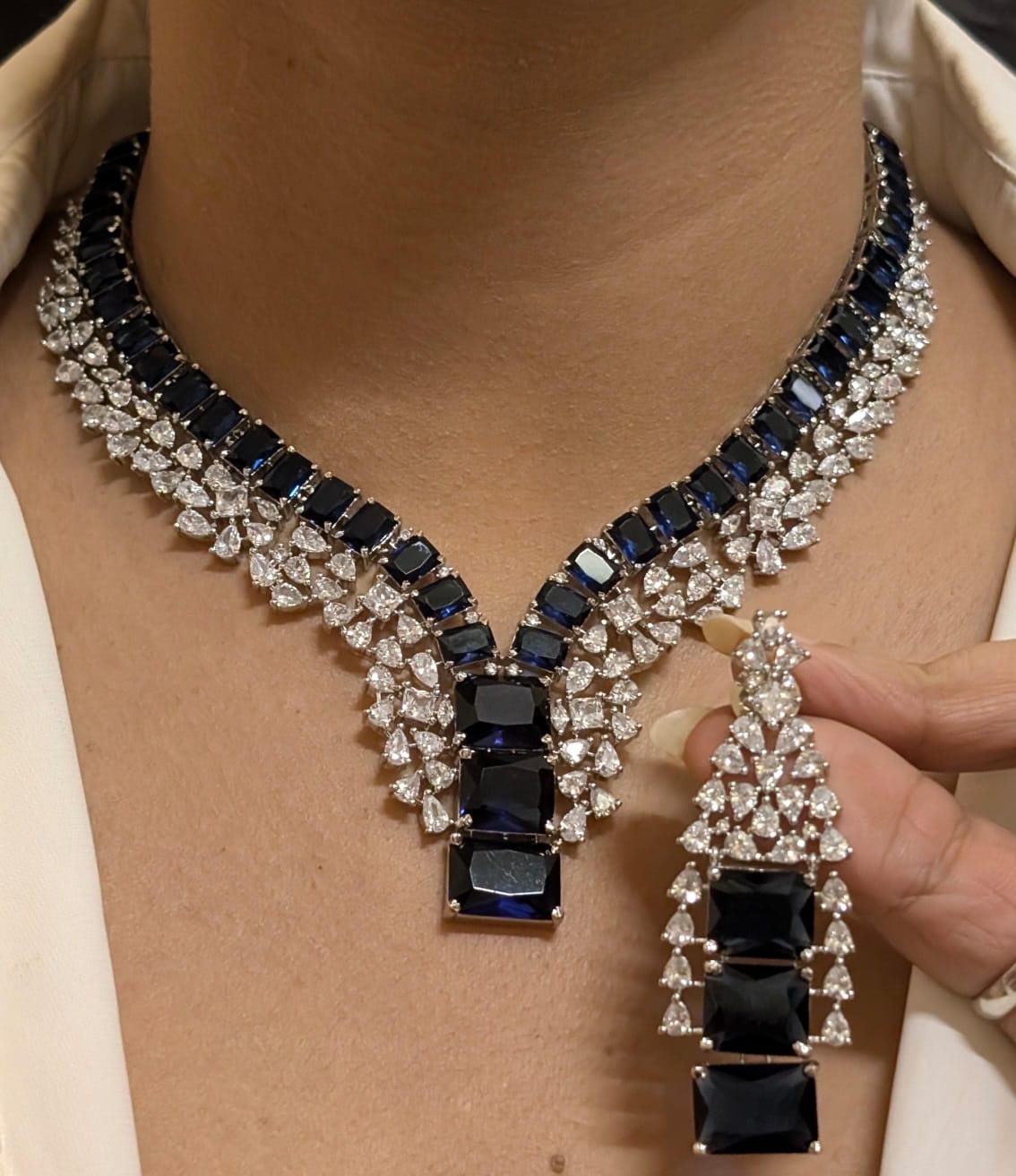 Ethnic Square Shaped AD Necklace Earrings Set | Kundan Jewelry | AD Jewelry | Pakistani Jewelry | Traditional Jewelry - Libasaa.com