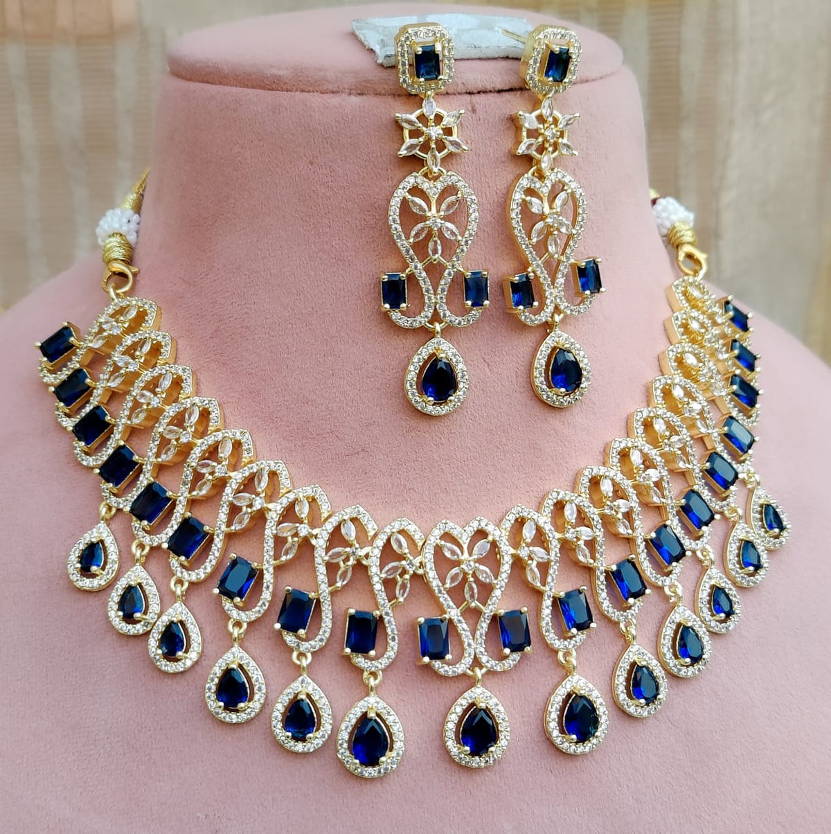 Luxurious Shining CZ Multi Layer Choker Earrings Set | Kundan Jewelry | AD Jewelry | Indian Jewelry | Traditional Jewelry - Libasaa.com