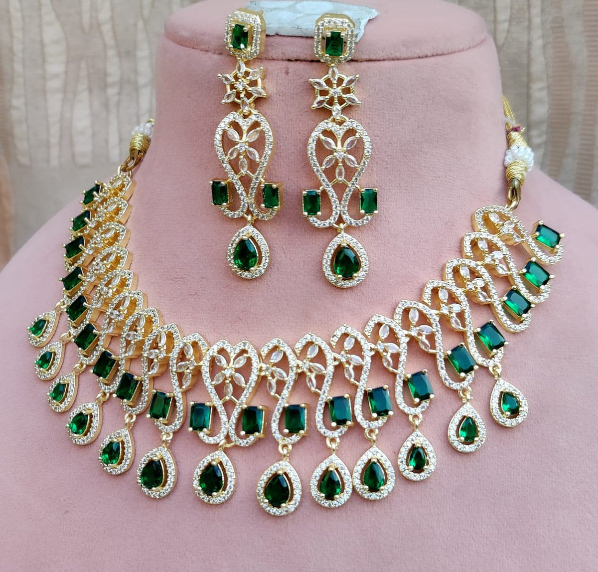 Luxurious Shining CZ Multi Layer Choker Earrings Set | Kundan Jewelry | AD Jewelry | Indian Jewelry | Traditional Jewelry - Libasaa.com