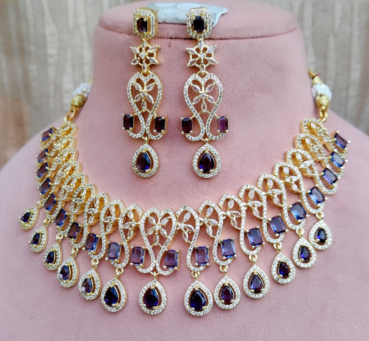 Luxurious Shining CZ Multi Layer Choker Earrings Set | Kundan Jewelry | AD Jewelry | Indian Jewelry | Traditional Jewelry - Libasaa.com