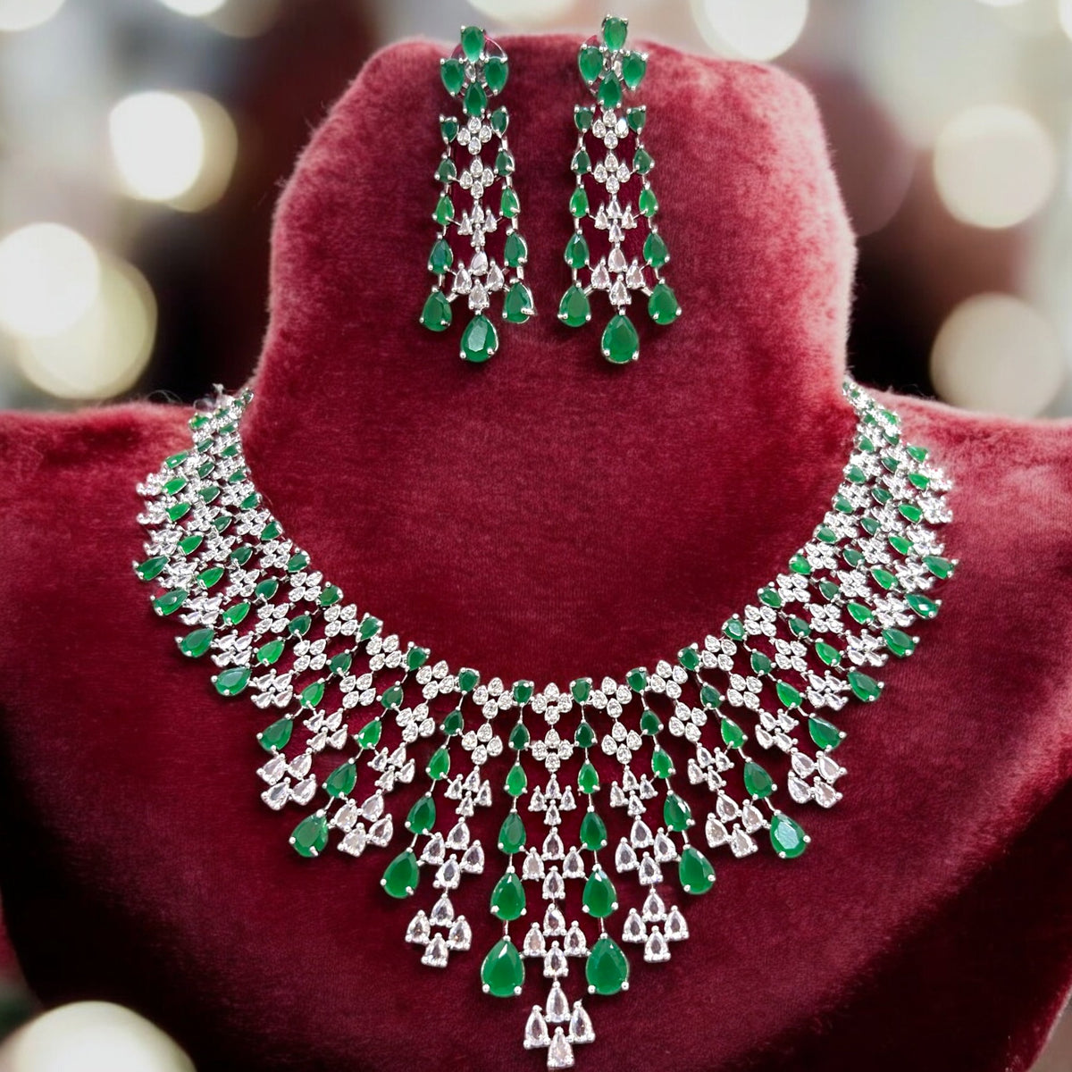 Multi Layered AD Choker Earrings Set | Kundan Jewelry | AD Jewelry | Indian Jewelry | Traditional Jewelry - Libasaa.com