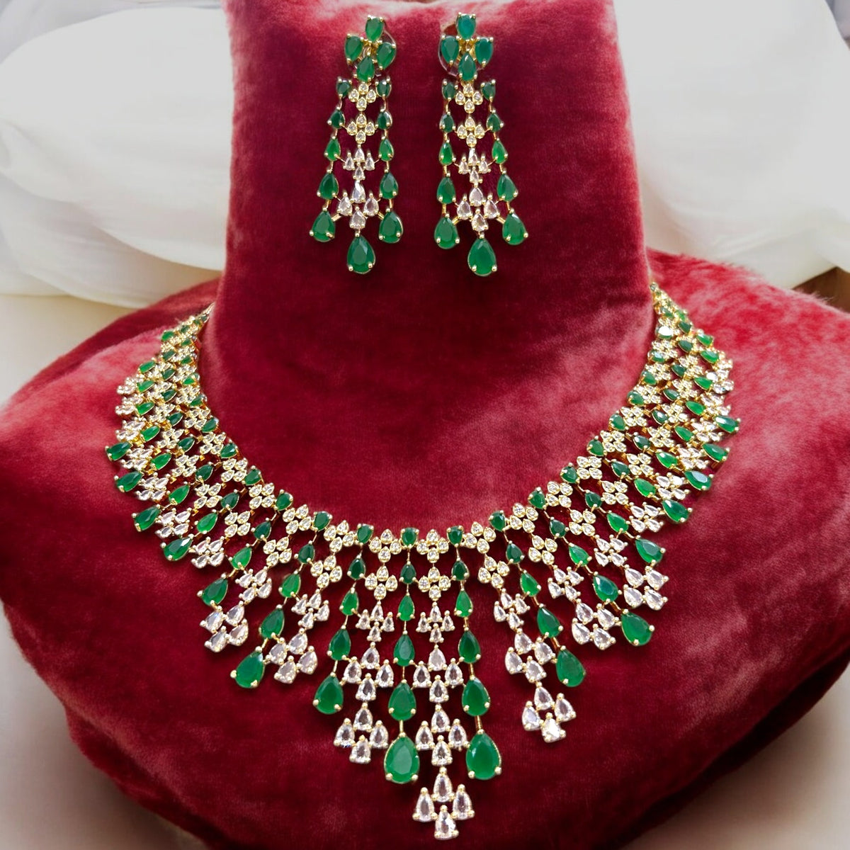 Multi Layered AD Choker Earrings Set | Kundan Jewelry | AD Jewelry | Indian Jewelry | Traditional Jewelry - Libasaa.com