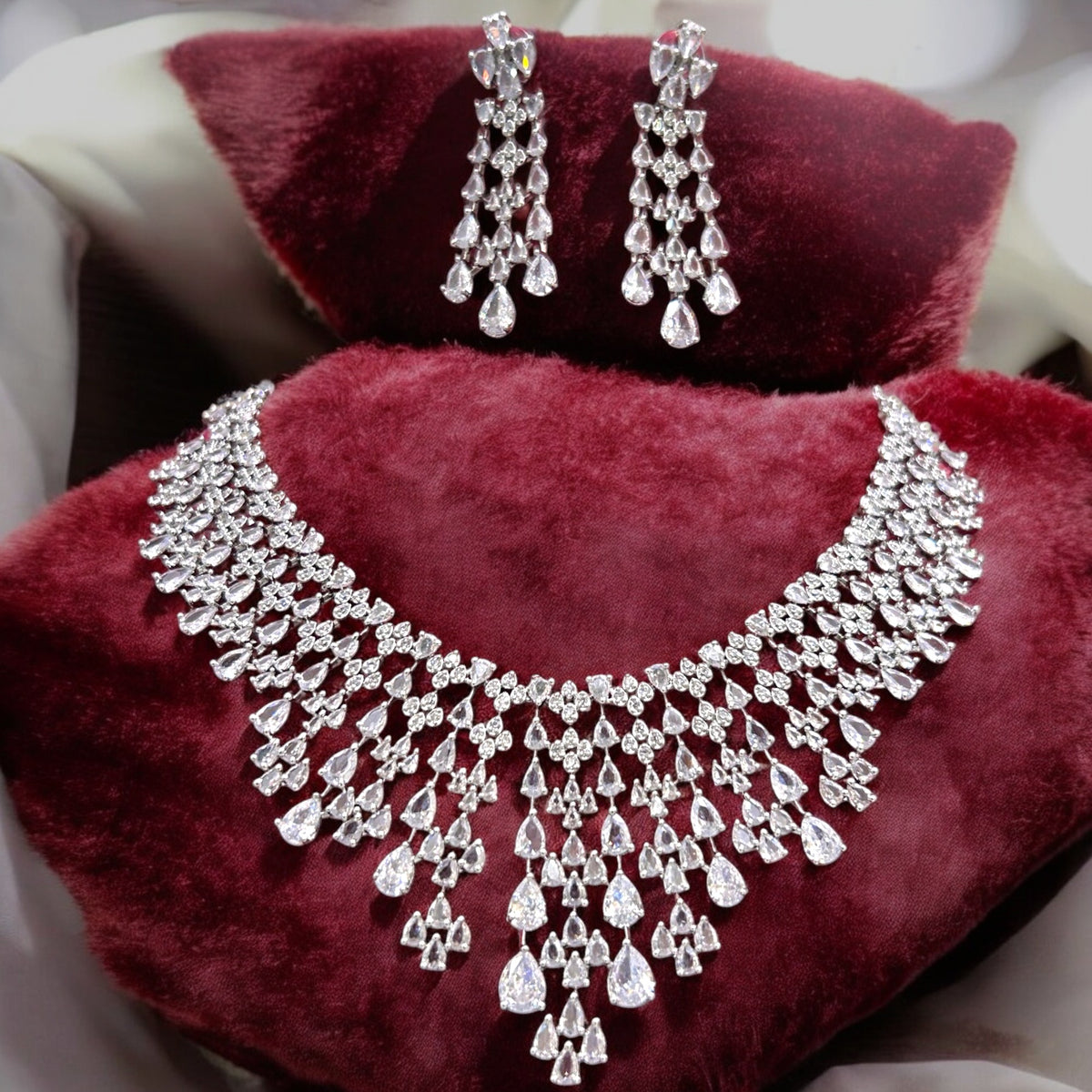 Multi Layered AD Choker Earrings Set | Kundan Jewelry | AD Jewelry | Indian Jewelry | Traditional Jewelry - Libasaa.com