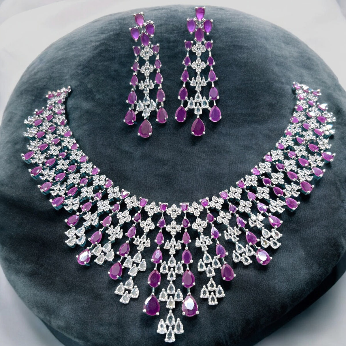 Multi Layered AD Choker Earrings Set | Kundan Jewelry | AD Jewelry | Indian Jewelry | Traditional Jewelry - Libasaa.com