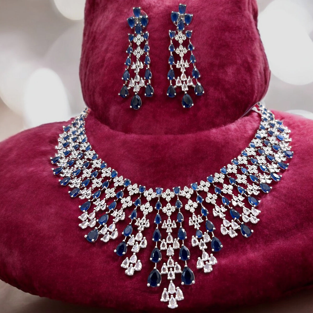 Multi Layered AD Choker Earrings Set | Kundan Jewelry | AD Jewelry | Indian Jewelry | Traditional Jewelry - Libasaa.com