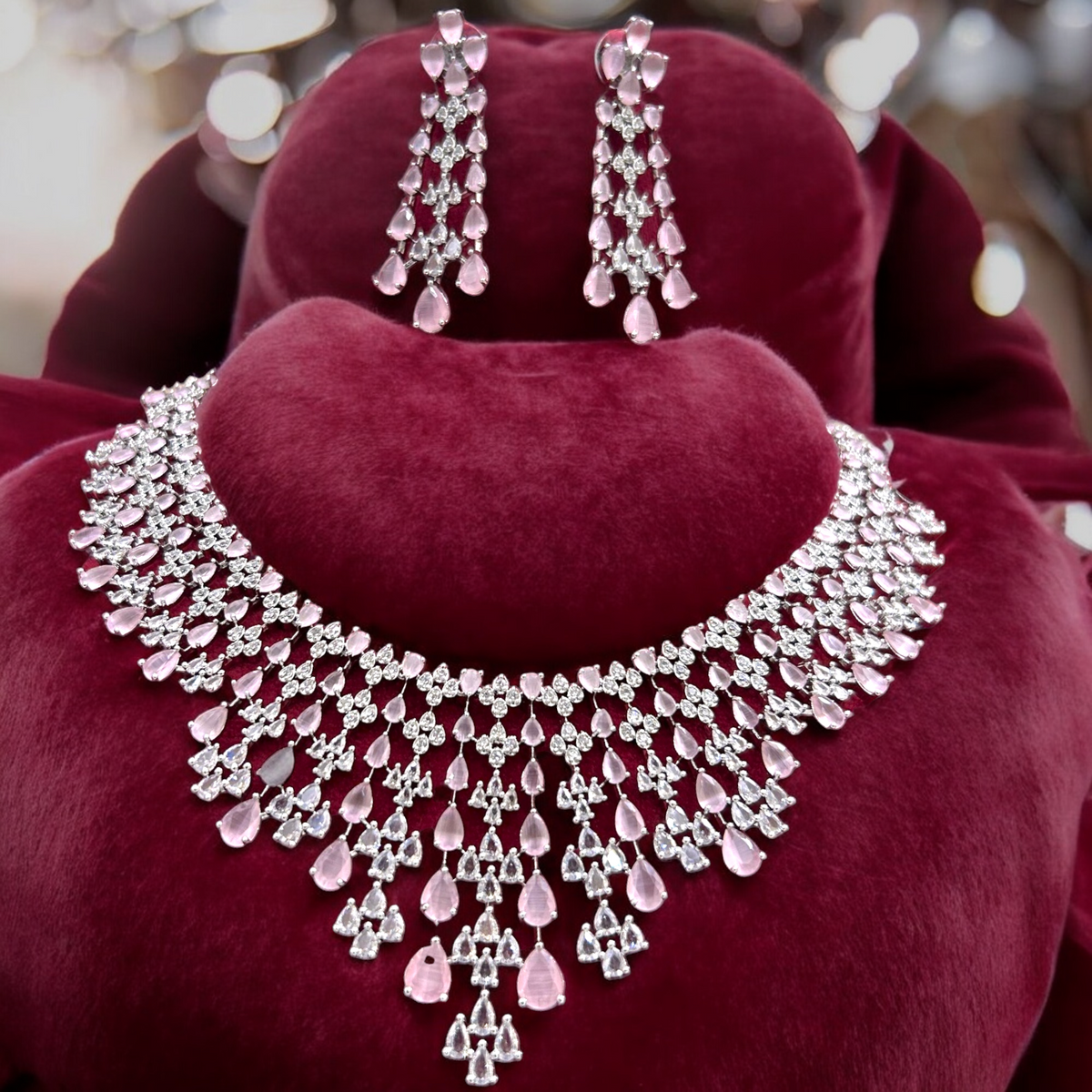 Multi Layered AD Choker Earrings Set | Kundan Jewelry | AD Jewelry | Indian Jewelry | Traditional Jewelry - Libasaa.com