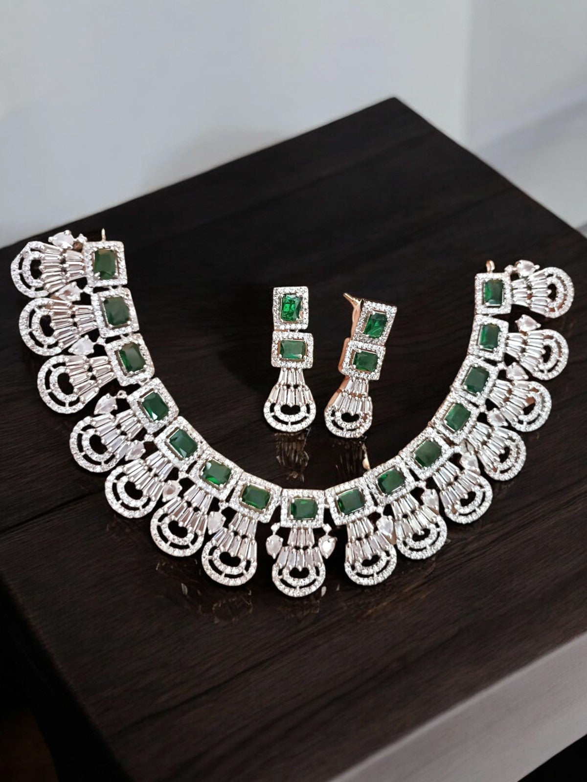 Bollywoof Inspired American Diamond Choker Earrings Set | Kundan Jewelry | AD Jewelry | Indian Jewelry | Traditional Jewelry - Libasaa.com