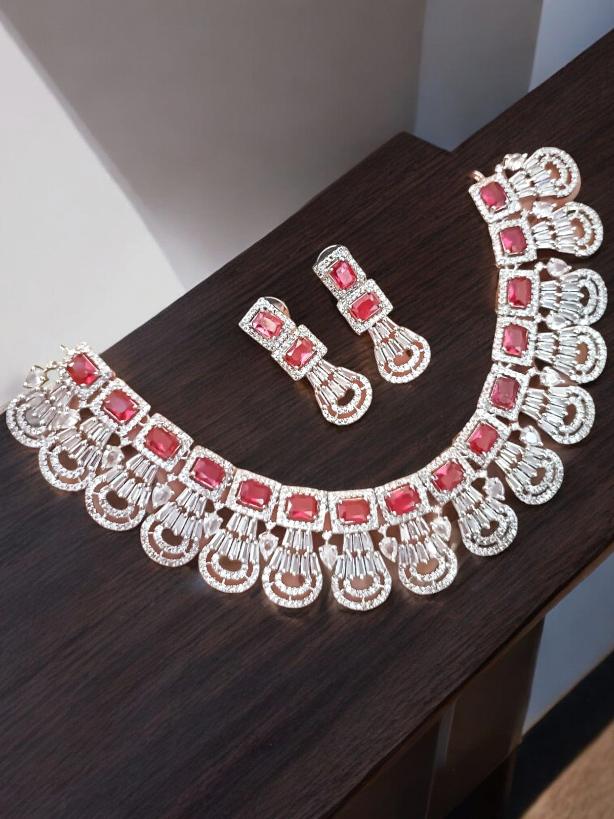 Bollywoof Inspired American Diamond Choker Earrings Set | Kundan Jewelry | AD Jewelry | Indian Jewelry | Traditional Jewelry - Libasaa.com