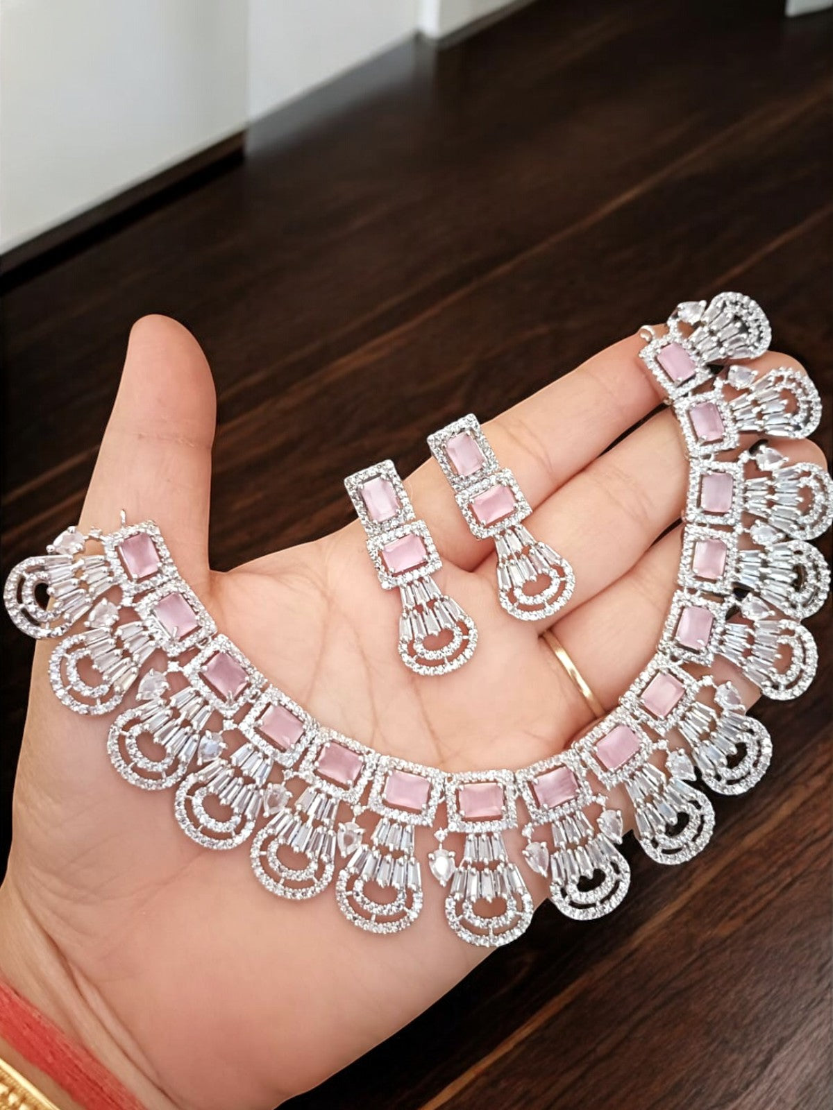 Bollywoof Inspired American Diamond Choker Earrings Set | Kundan Jewelry | AD Jewelry | Indian Jewelry | Traditional Jewelry - Libasaa.com