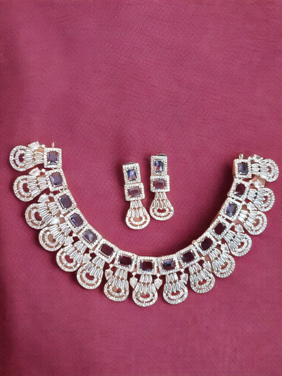 Bollywoof Inspired American Diamond Choker Earrings Set | Kundan Jewelry | AD Jewelry | Indian Jewelry | Traditional Jewelry - Libasaa.com