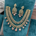 Gold Plated Double Layer AD Choker Earrings Set For Wedding - Kundan Necklace Set Indian Jewelry - Libasaa.com