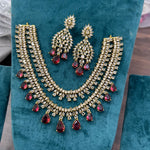 Gold Plated Double Layer AD Choker Earrings Set For Wedding - Kundan Necklace Set Indian Jewelry - Libasaa.com