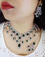 Silver Toned Bridal AD Choker For Wedding - Kundan Choker Set Indian Jewelry - Libasaa.com