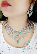 Silver Toned Bridal AD Choker For Wedding - Kundan Choker Set Indian Jewelry - Libasaa.com