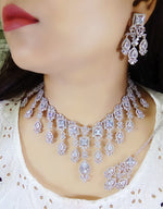 Silver Toned Bridal AD Choker For Wedding - Kundan Choker Set Indian Jewelry - Libasaa.com