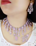 Silver Toned Bridal AD Choker For Wedding - Kundan Choker Set Indian Jewelry - Libasaa.com