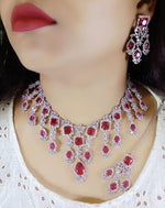 Silver Toned Bridal AD Choker For Wedding - Kundan Choker Set Indian Jewelry - Libasaa.com