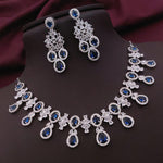 Wedding American Diamond Silver Toned Choker Earrings Set - AD Kundan Choker Indian Jewelry - Libasaa.com