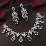 Wedding American Diamond Silver Toned Choker Earrings Set - AD Kundan Choker Indian Jewelry - Libasaa.com