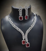 Flower Design Silver Finish CZ Choker Earrings Set - AD Kundan Choker Indian Jewelry - Libasaa.com