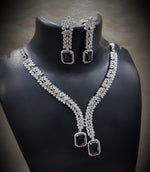 Flower Design Silver Finish CZ Choker Earrings Set - AD Kundan Choker Indian Jewelry - Libasaa.com