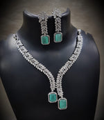 Flower Design Silver Finish CZ Choker Earrings Set - AD Kundan Choker Indian Jewelry - Libasaa.com