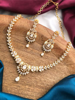 Indian Gold Plated Floral CZ Choker Earrings Set - AD Choker Indian Jewelry - Libasaa.com