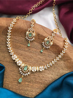 Indian Gold Plated Floral CZ Choker Earrings Set - AD Choker Indian Jewelry - Libasaa.com