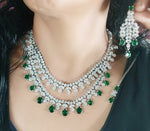 Double Layered American Diamond CZ Silver Finish Choker Eearings Set For Wedding - AD Layered Indian Jewelry - Libasaa.com