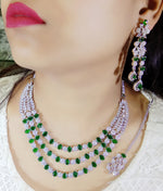 Pakistani Multilayer Silver Finish CZ Choker Earrings Maangtikka Set - Layered AD Choker Earrings Pakistani Jewelry - Libasaa.com