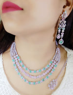 Pakistani Multilayer Silver Finish CZ Choker Earrings Maangtikka Set - Layered AD Choker Earrings Pakistani Jewelry - Libasaa.com