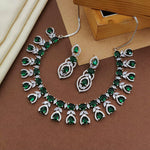 Floral Design American Diamond Choker Earrings Set For Wedding - CZ Choker Indian Jewelry - Libasaa.com