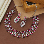 Floral Design American Diamond Choker Earrings Set For Wedding - CZ Choker Indian Jewelry - Libasaa.com