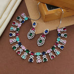 Floral Design American Diamond Choker Earrings Set For Wedding - CZ Choker Indian Jewelry - Libasaa.com