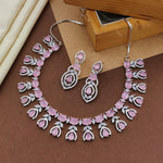 Floral Design American Diamond Choker Earrings Set For Wedding - CZ Choker Indian Jewelry - Libasaa.com