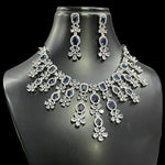 Punjabi AD Floral Silver Toned Choker Earrings Set - CZ Flower Diesign Choker Set Indian Jewelry - Libasaa.com