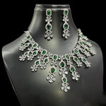 Punjabi AD Floral Silver Toned Choker Earrings Set - CZ Flower Diesign Choker Set Indian Jewelry - Libasaa.com