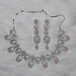 Pakistani Silver Finish CZ Choker Earrings Set For Wedding - Libasaa.com