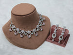 Pakistani Silver Finish CZ Choker Earrings Set For Wedding - Libasaa.com