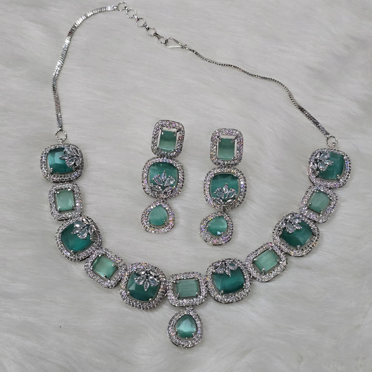 Jaipuri Gold Plated AD Choker Earrings Set For Wedding - Libasaa.com