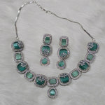 Jaipuri Gold Plated AD Choker Earrings Set For Wedding - Libasaa.com