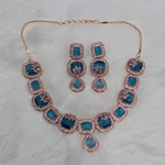 Jaipuri Gold Plated AD Choker Earrings Set For Wedding - Libasaa.com