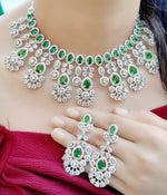 Indian Silver Tone Floral AD Choke Earrings Set - Floral AD Jewelry Set - Libasaa.com