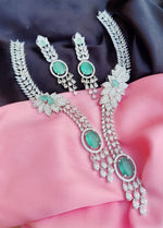Rajsthani Flower Design American Diamond Neckace Earrings Set - Rajsthani AD Jewelry Set - Libasaa.com