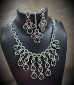 Multi Layered Silver Finish CZ Necklace Earrings Mangtika Set - CZ Floral Necklace Set - Libasaa.com